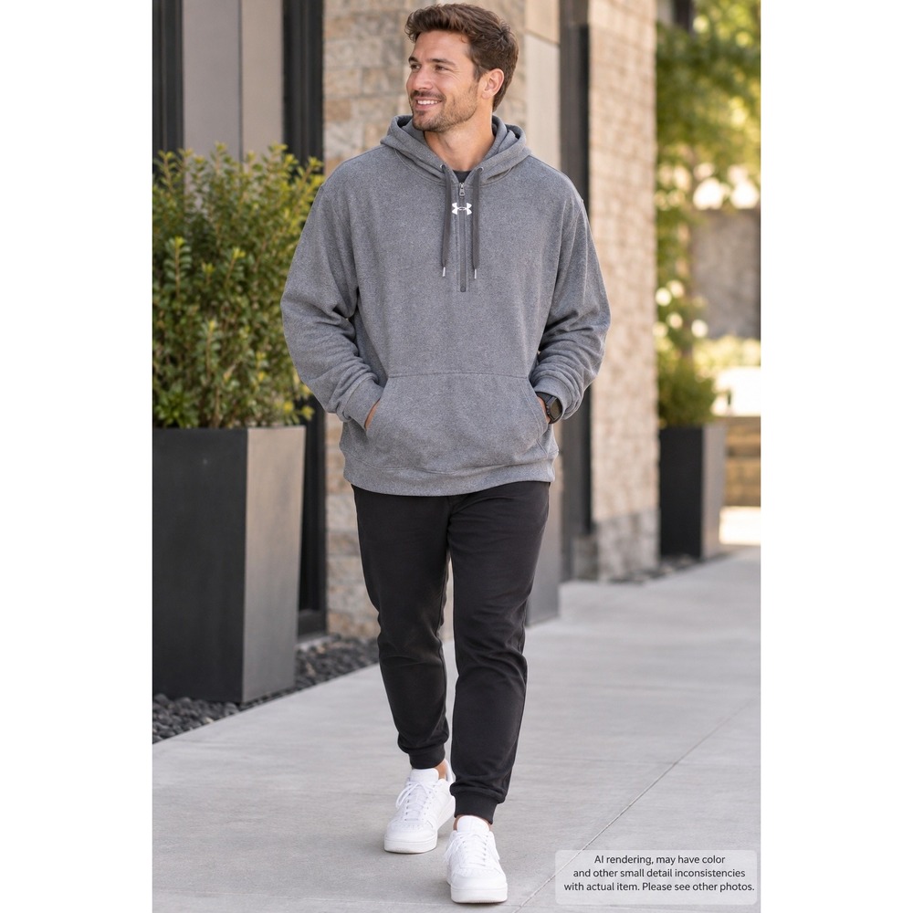 Under Armour XL Hoodie Gray Quarter Zip Pullover Kangaroo Pocket Athletic Mens